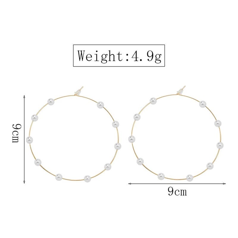 Doubnine Large Hoops Super Huge Circle Pearls Earrings Thin Dangle Gold Silver Elegant Wedding Women Accessories Jewelry Gift for Her (90mm gold) - Image 3
